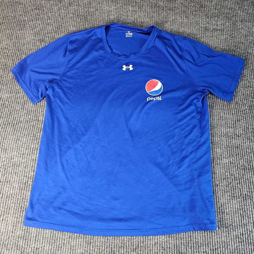 Under Armour Shirt Mens XL Blue Pepsi Soda Logo Graphic Tee Recycled Bottles
